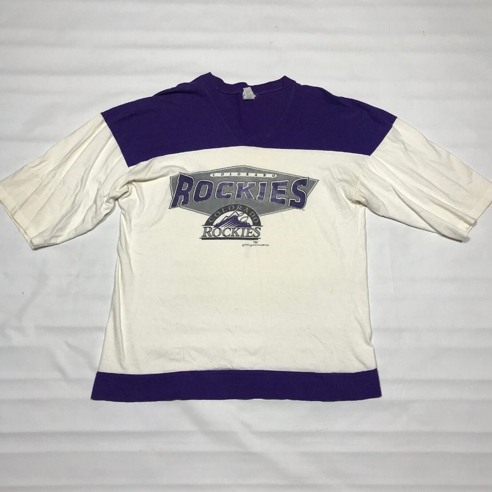 Vintage Colorado Rockies Shirt Mens Medium True Fan Single Stitch Colorblock MLB